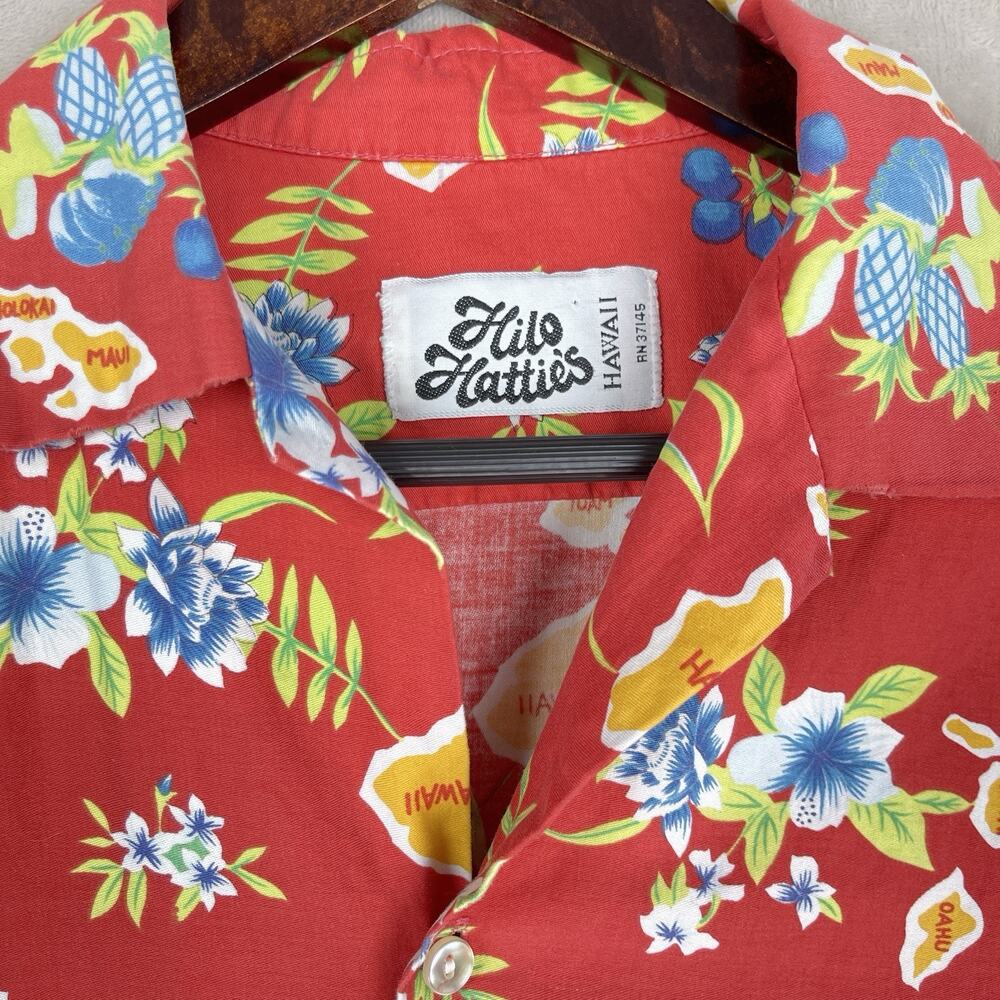 Hilo Hattie Hawaiian Shirt Red Botanical Print Men's XL Resortwear *Flaw* - Picture 5 of 13